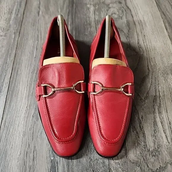 Zara Red Leather Loafers with Gold Hardware Women's Size 39 - Picture 5 of 7